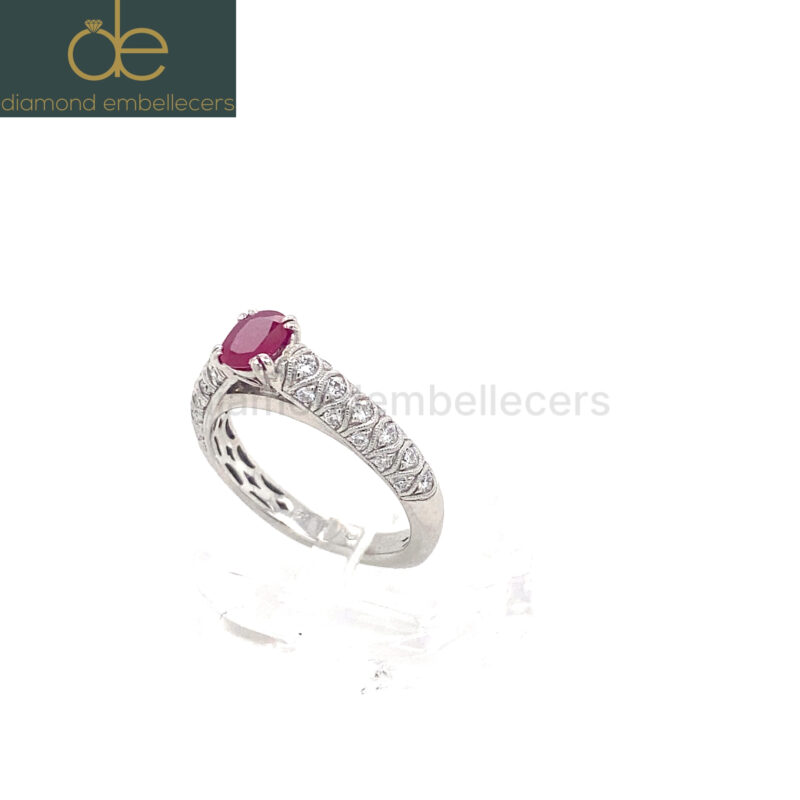 Platinum Natural Ruby & Natural Diamond Ring