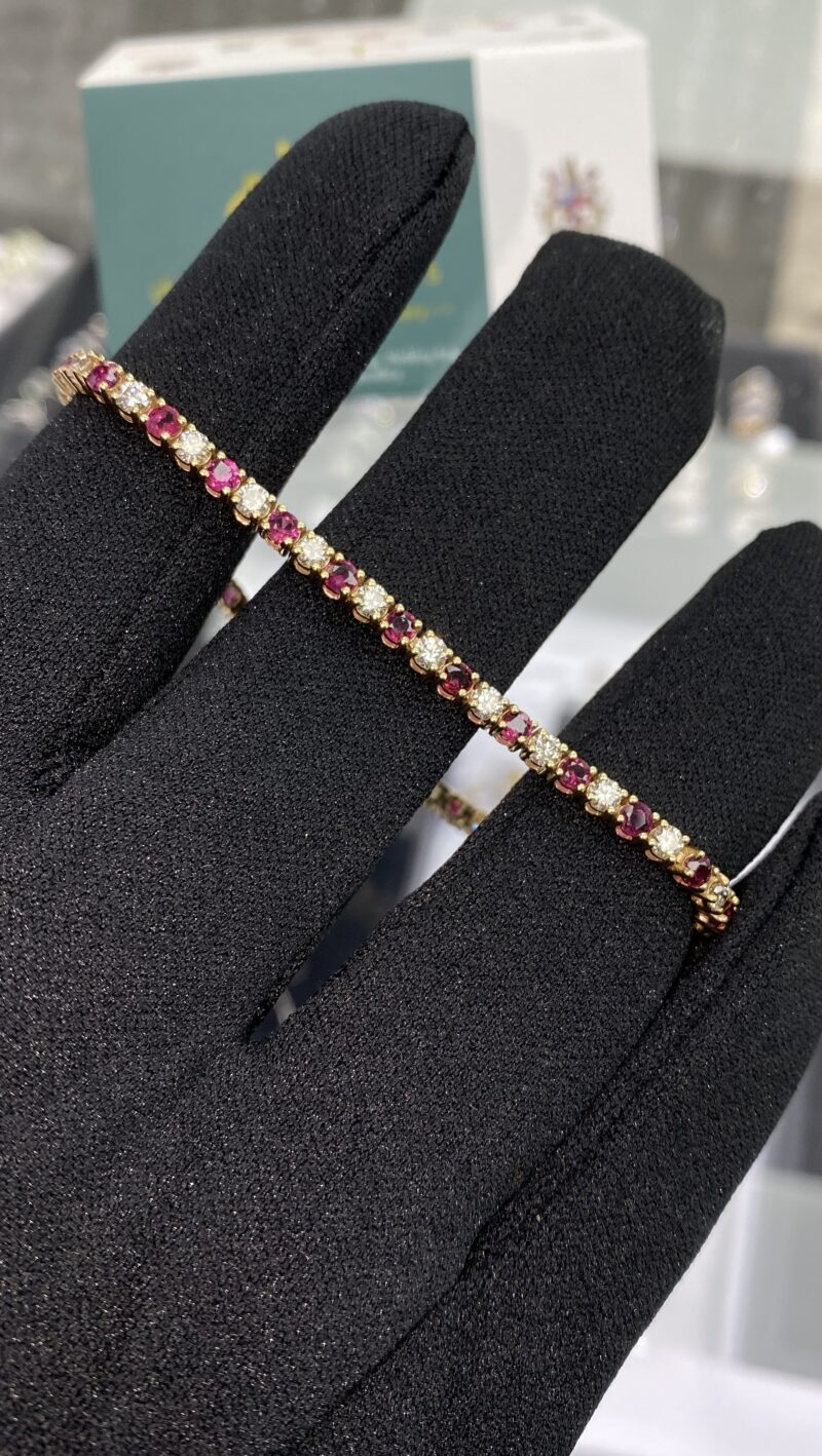 Yellow Gold 5.6ct Natural Ruby & Diamond Bracelet 