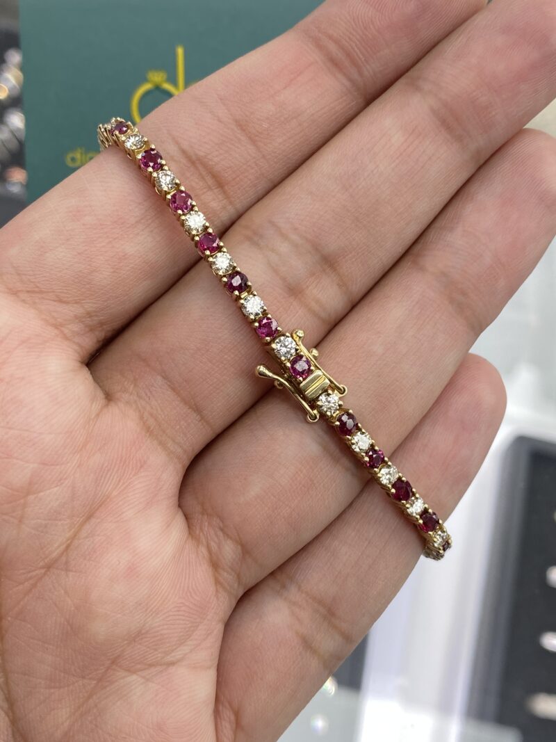 Yellow Gold 5.6ct Natural Ruby & Diamond Bracelet 