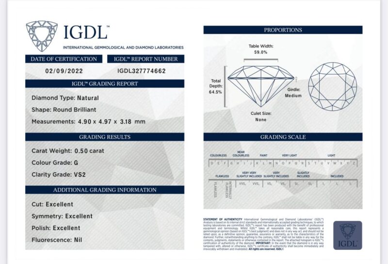 IGDL Certified 18K White Gold 0.50ct Natural Diamond Ring