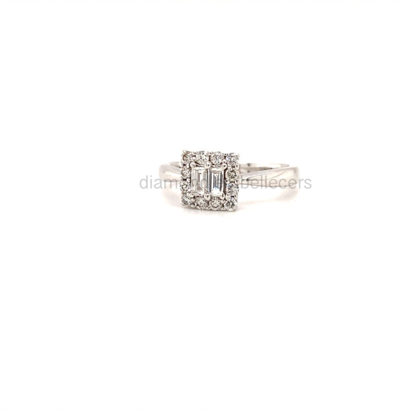 18K White Gold Baguette & Round Diamond Ring