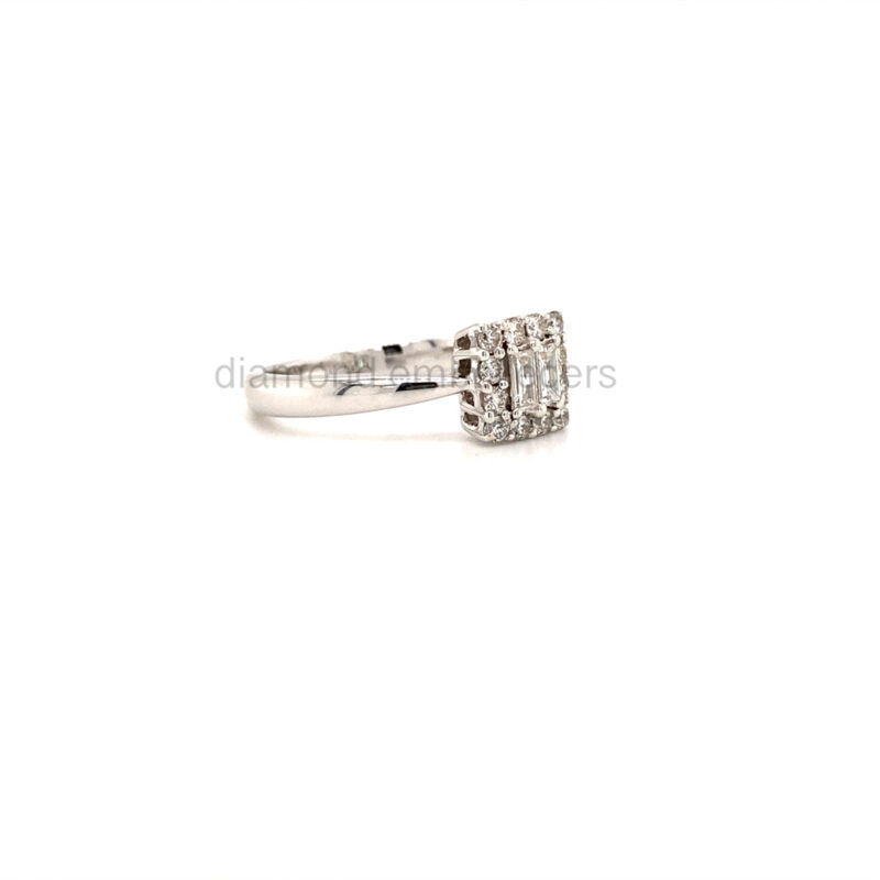 18K White Gold Baguette & Round Diamond Ring