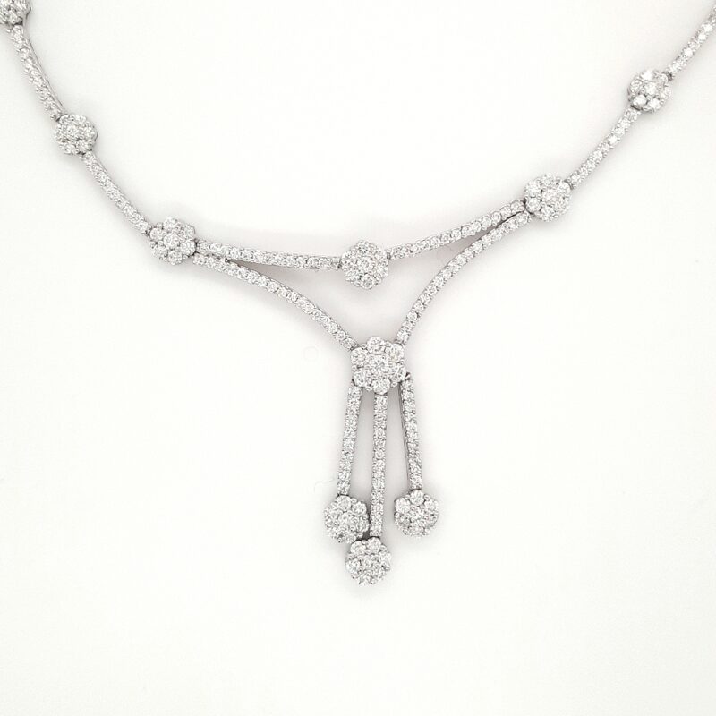 WGI Certified 18K White Gold 3.80ct Natural Diamond Necklace