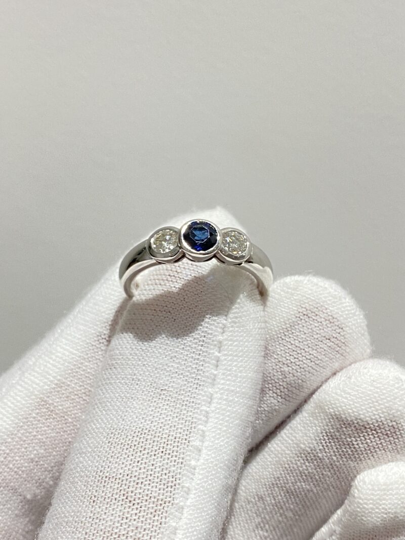 18K White Gold 1ct Sapphire Halo & Diamond Ring