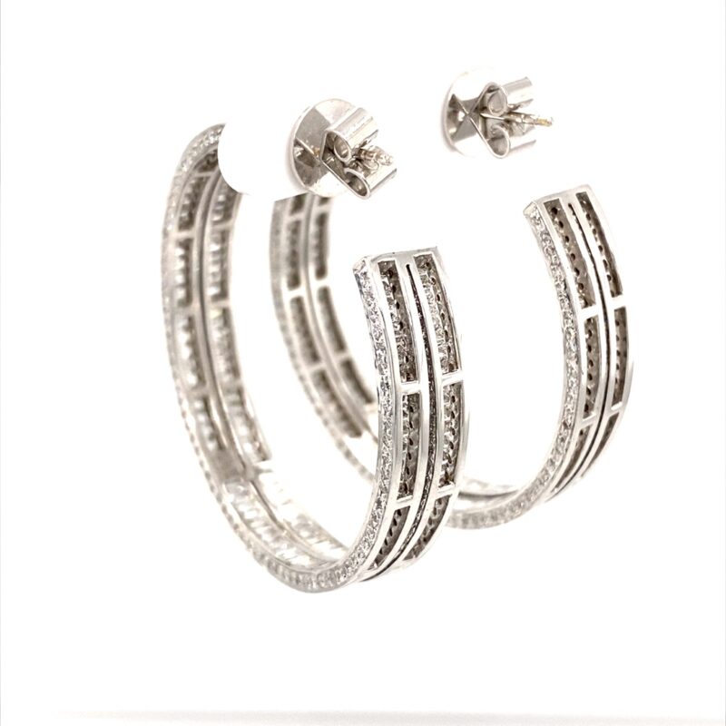 Certified 18K White Gold 18ct Diamond Hoop Earring