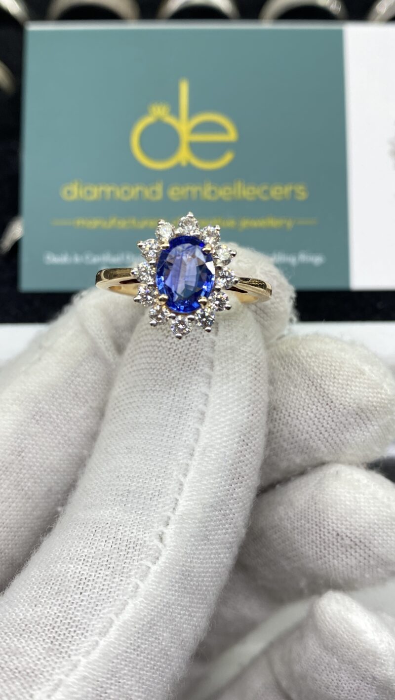 White & Yellow Gold 1.79ct Sapphire Halo & Diamond Ring