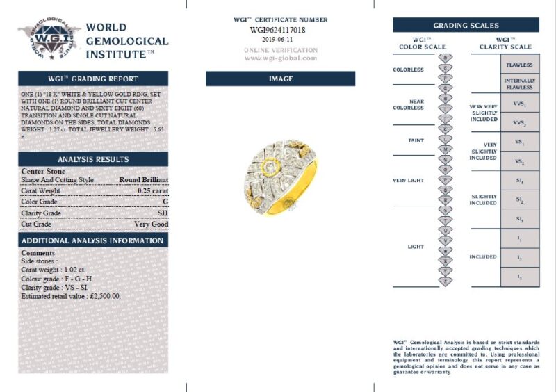 WGI Certified 18K White & Yellow Gold 1.27ct Natural Diamond Ring