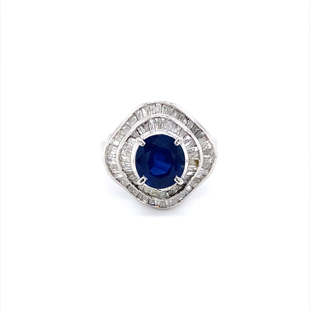 Platinum Natural 2.9ct Sapphire Halo Baguette Diamond Ring - Image 5